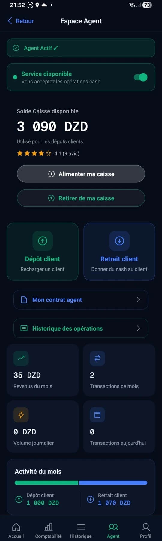 Agent dashboard