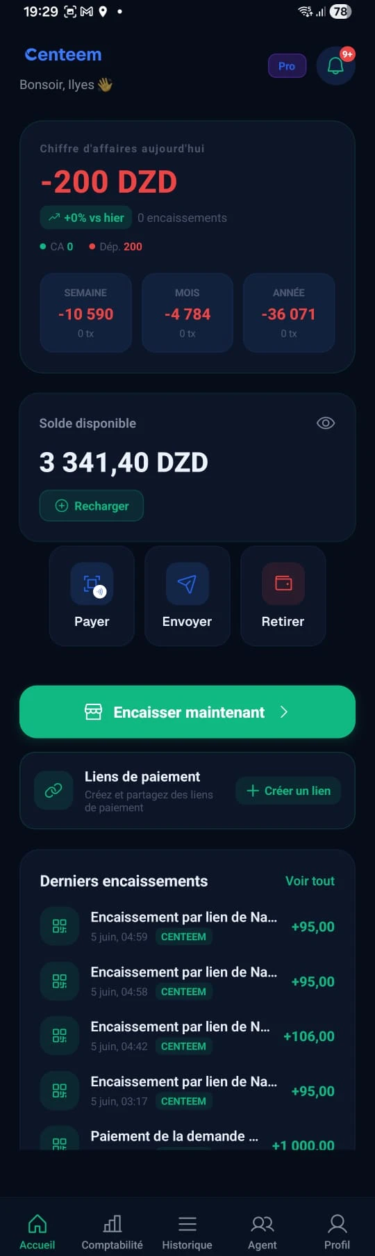 Aperçu de l'application Centeem