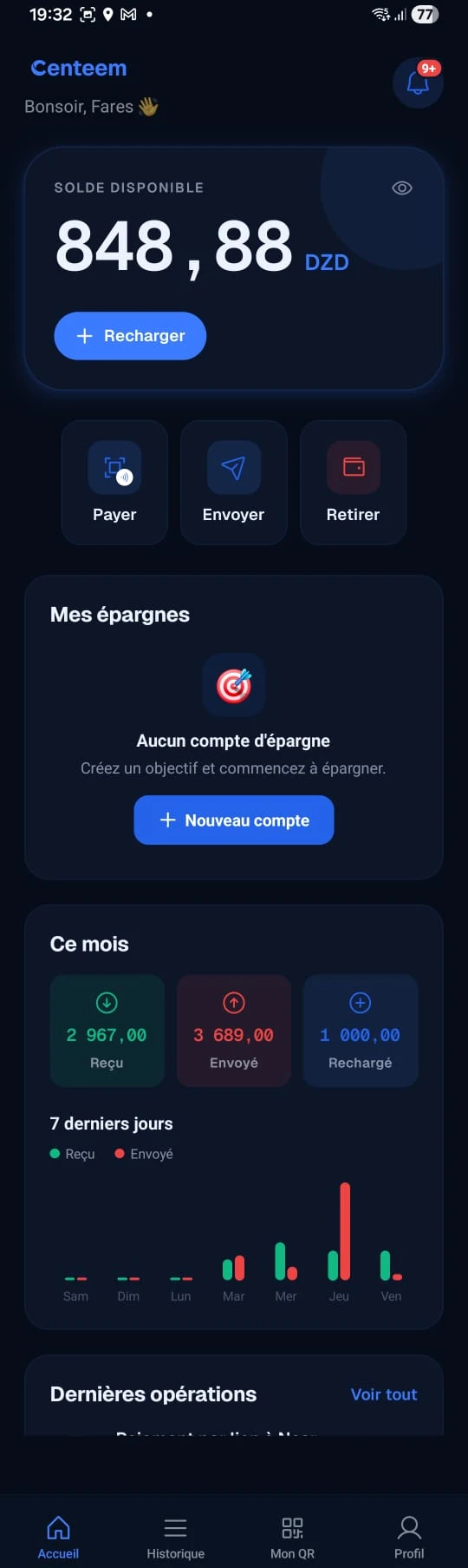 Aperçu de l'application Centeem